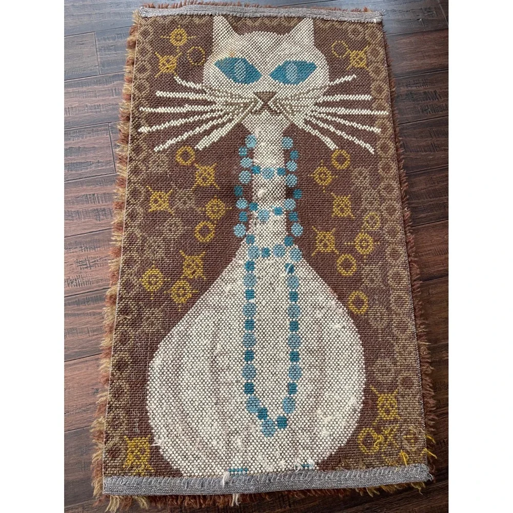 Vtg Ege Taepper Rya Shag Rug Cat Rare Mid Century Modern Wall Hanging 45x25